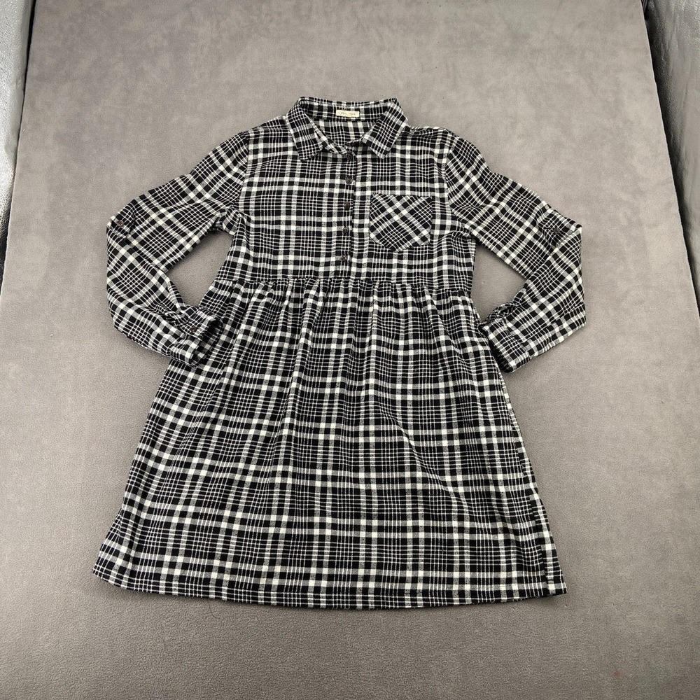 Tea N Rose Shirt Dress Womens M/L Black White Plaid Cotton‎ Collared Half Button